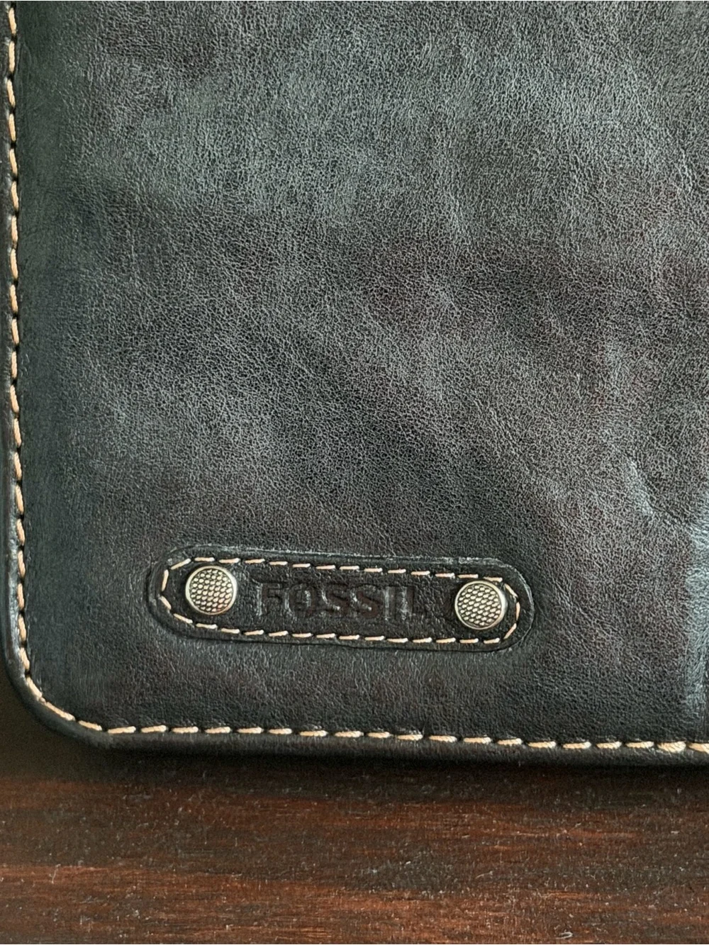 Fossil Vintage NWOT Leather Passport Wallet Travel Organizer Black Airplane